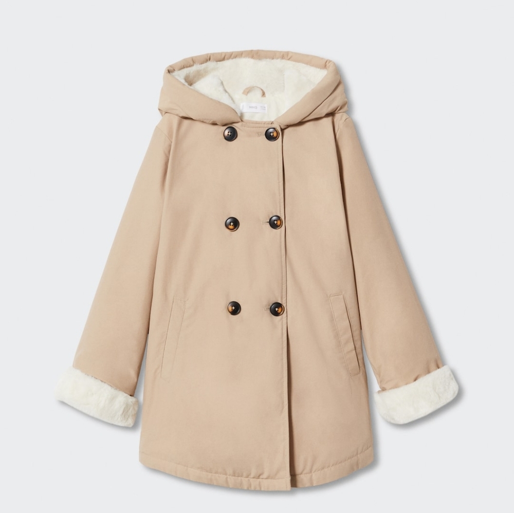 Mango Kids Tan Hooded Pea Coat